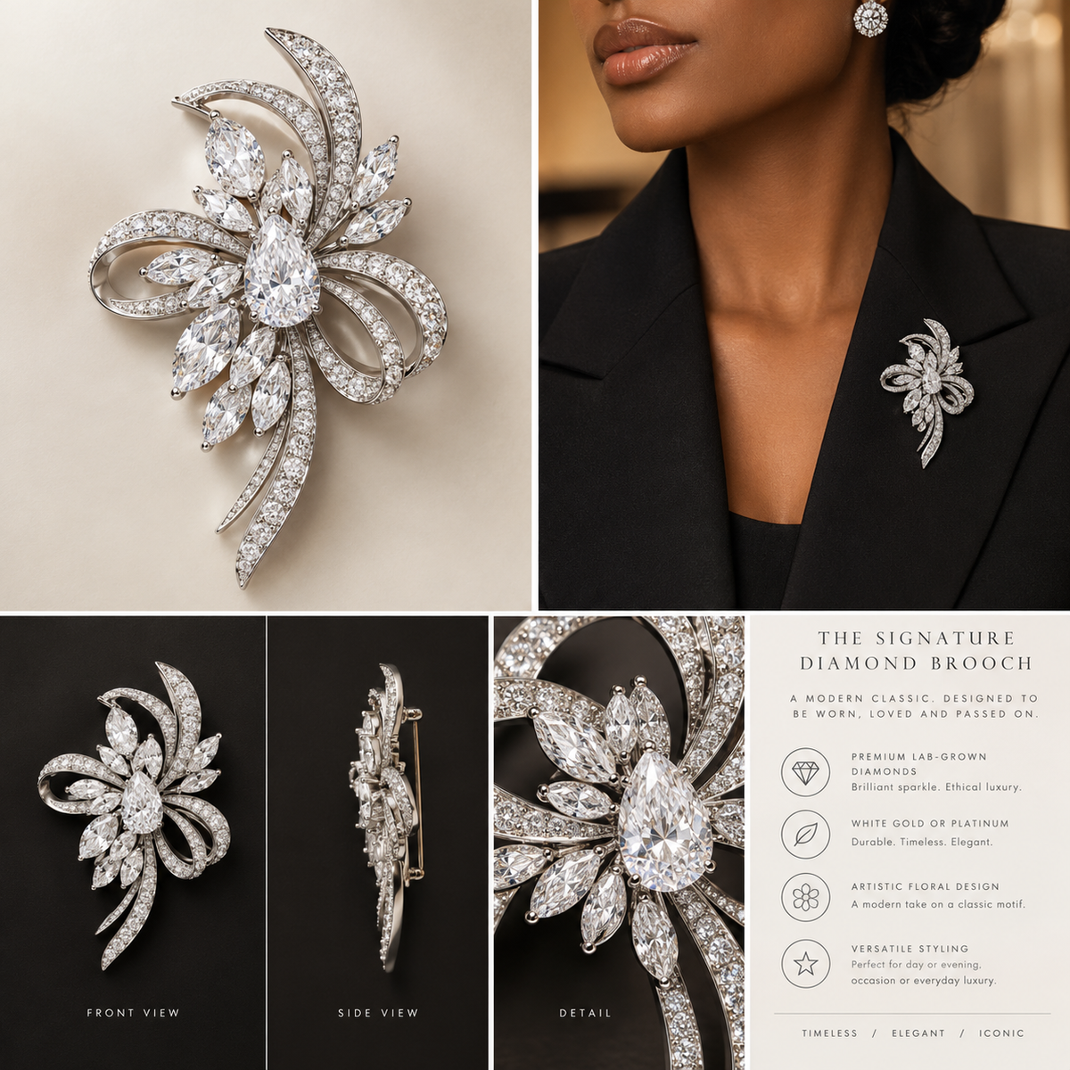 White Gold and Diamond Brooch